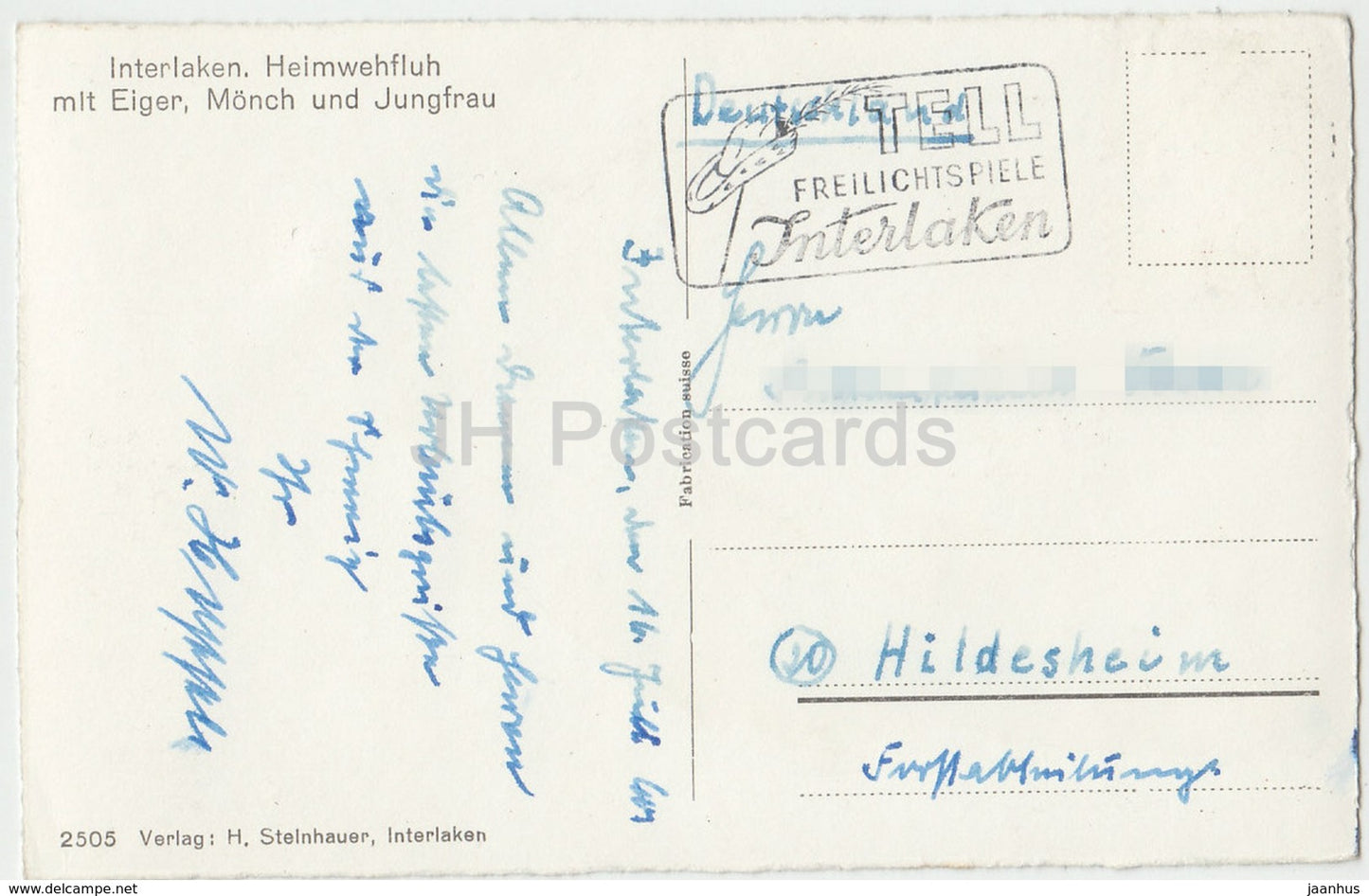 Interlaken - Heimwehfluh mit Eiger Monch und Jungfrau - funicular - 2505 - Switzerland - old postcard - used
