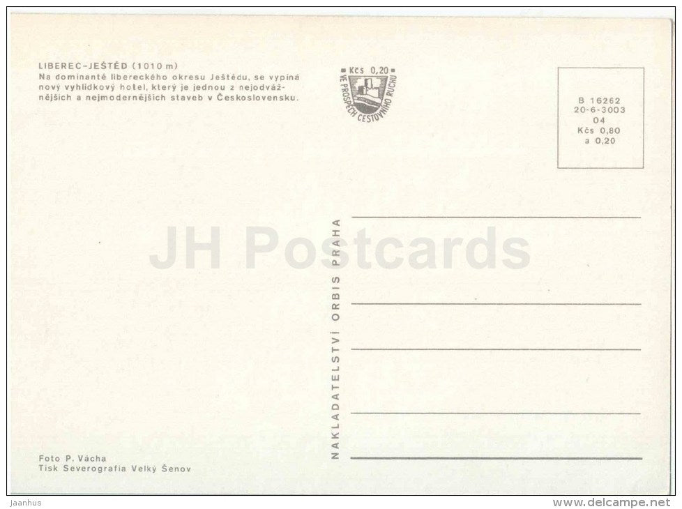 Liberec Ješted - TV tower - Czech - Czechoslovakia - unused - JH Postcards