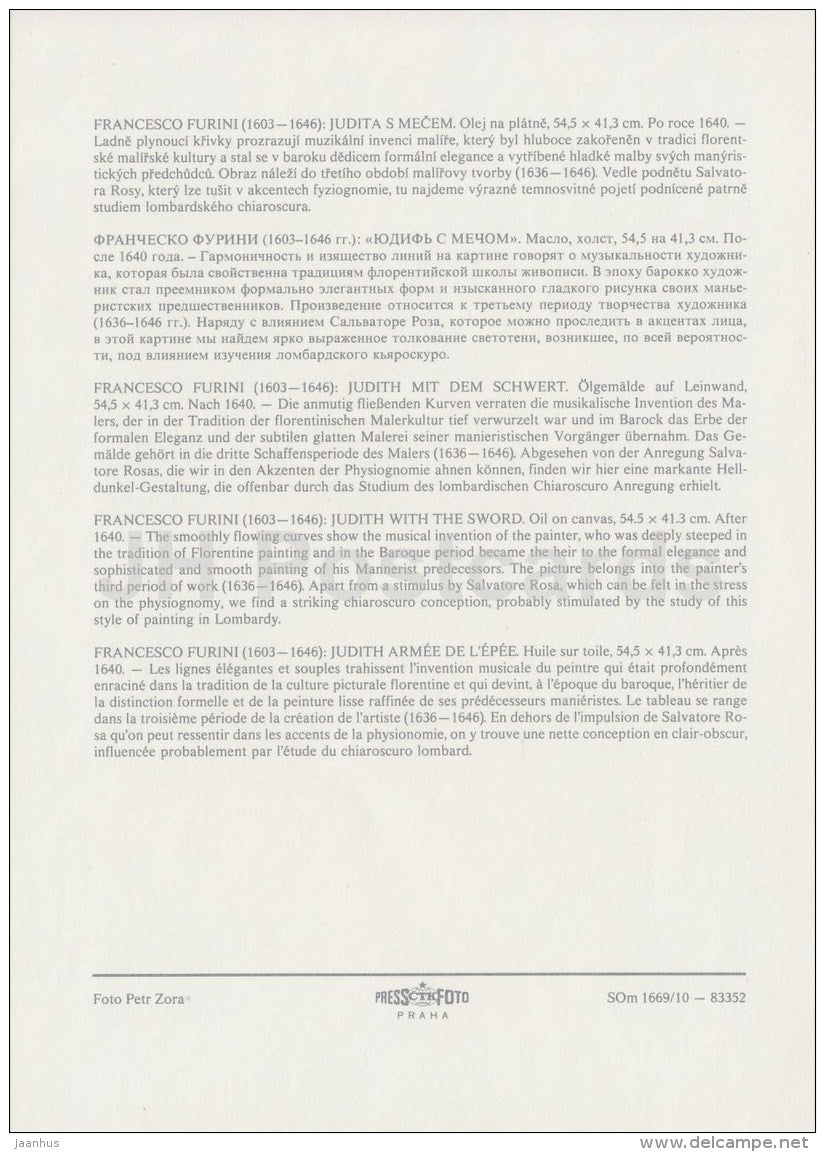 painting by Francesco Furini - Judith with the Sword , 1640 - Italian art - large format card - Czech - unused - JH Postcards