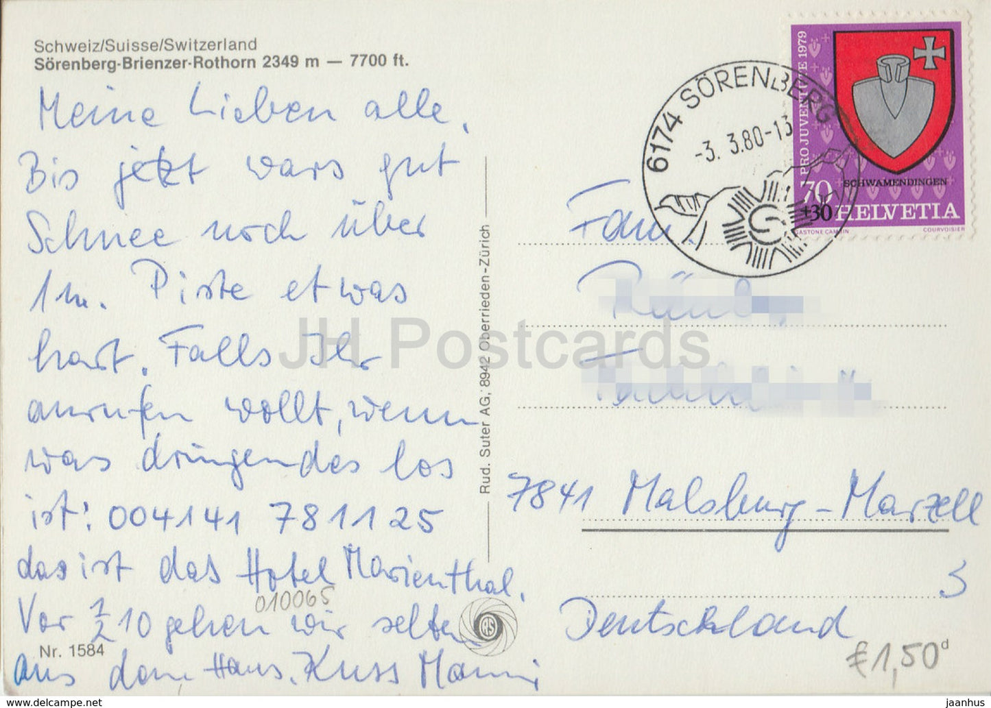 Sorenberg - Brienzer Rothorn 2349 m - cable car - 1980 - Switzerland - used