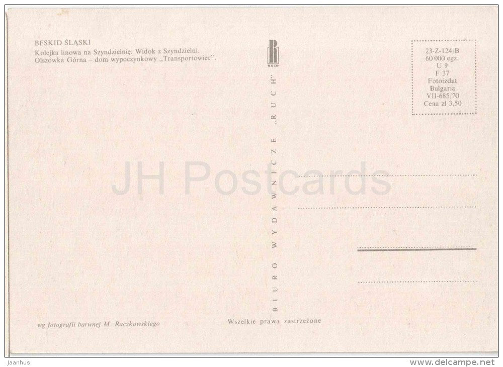 Cable Car on Szyndzielnia - vacation house - Beskid Slaski - Poland - unused - JH Postcards