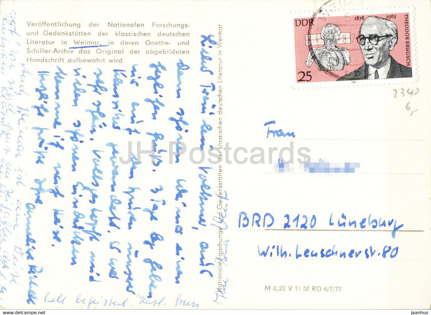 Goethe und Schiller Archiv - Das Original Handschrift - Goethe Archives - writing - Germany DDR - used