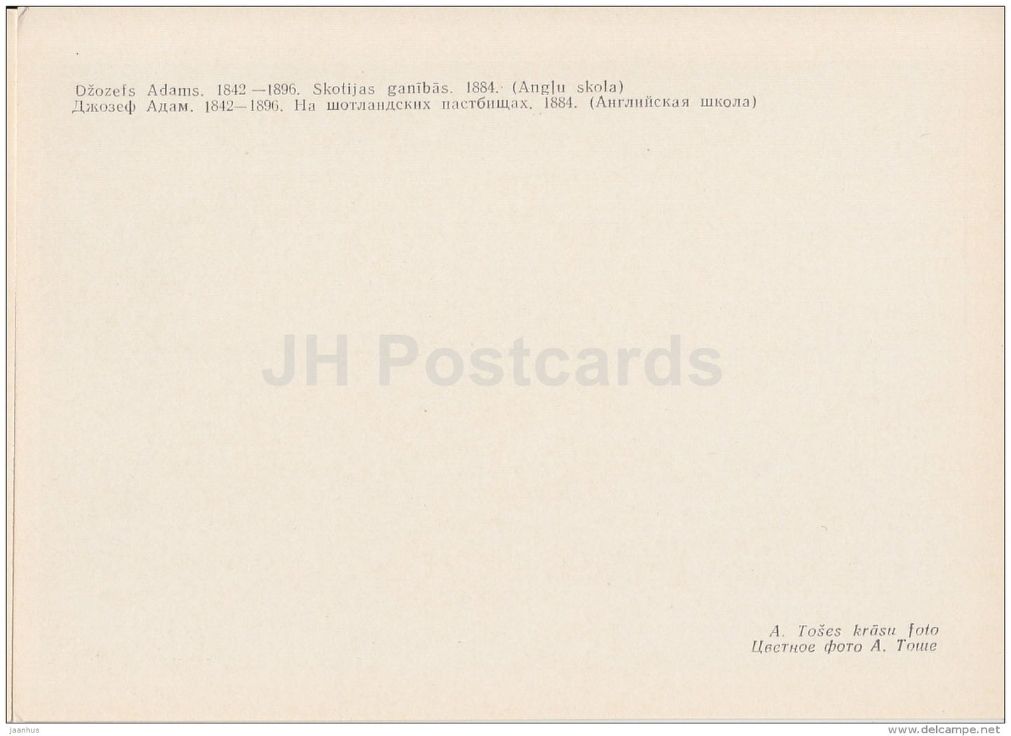 painting by Joseph Denovan Adams - on Scottish pastures - Cattle - Scottish art - 1973 - Russia USSR - unused - JH Postcards