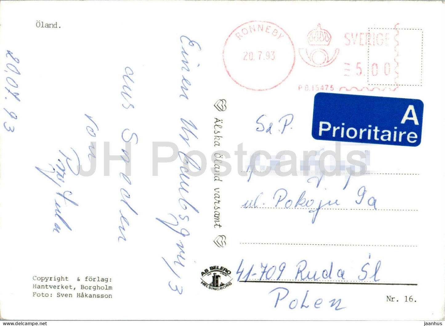 Halsning fran Borgholm - Oland - marché - port - modèle de château - multiview - 1993 - Suède - d'occasion