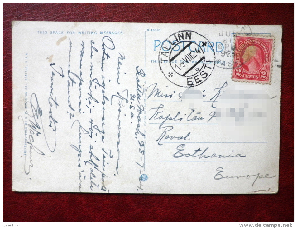 The Oregon Wahington and the Northern Pacific , Great Northern Depots - Seattle - sent to Estonia in 1924 - USA - used - JH Postcards