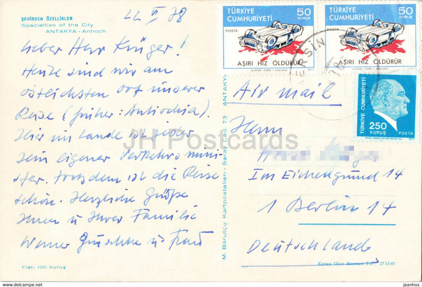 Antakya – Antiochia – Spezialitäten der Stadt – Esel – Tier – 1978 – Türkei – gebraucht