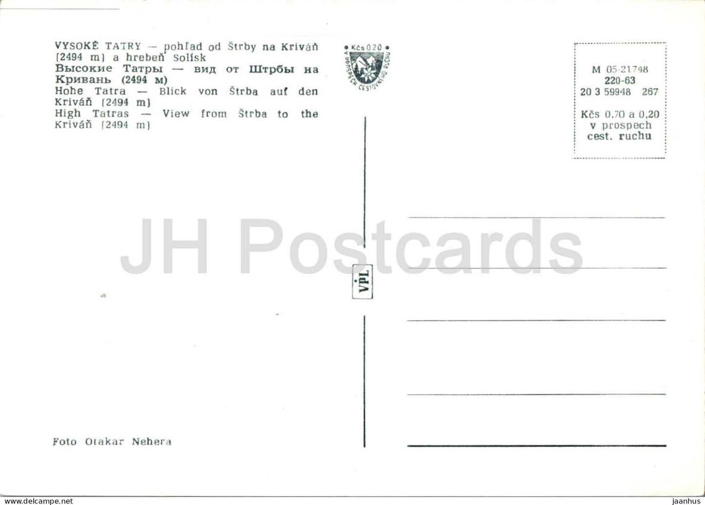 Vysoke Tatry - pohlad od Strby na Krivan a hreben Solisk - Strba - Krivan - Slovakia - Czechoslovakia - unused