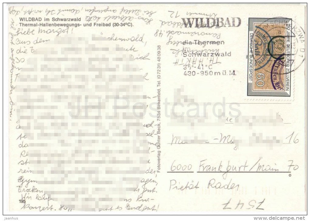 Wildbad Thermalbewegungsbad - Eingangshalle - Freibecken - pool - 195 - Germany - 1983 gelaufen - JH Postcards