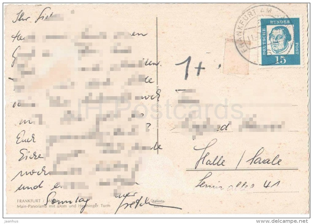 Frankfurt am Main - Main-Panorama mit Dom und Henninger Turm - Germany - gelaufen - JH Postcards