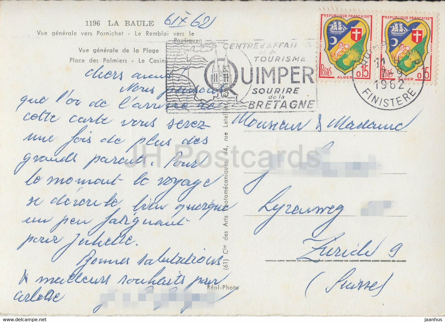 Souvenir de la Baule - Vue generale vers Pornichet - Le Remblai vers le Pouliguen - beach - 1962 - France - used