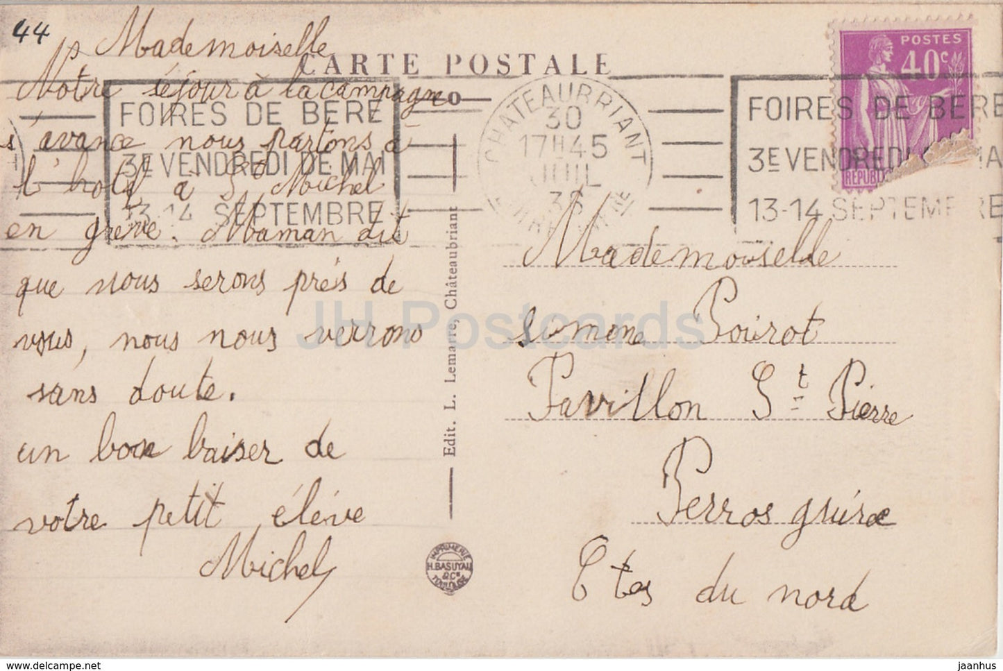 Chateaubriant - Chateau de la Renaissance - Schloss - alte Postkarte - 1945 - Frankreich - gebraucht