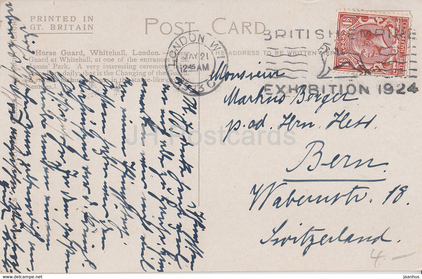 London - Horse Guard - horse - 64226 - old postcard - 1924 - England - United Kingdom - used