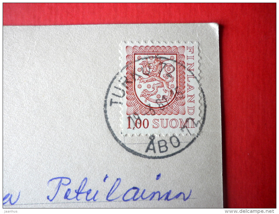 Easter Greeting Card - girl - hare - chick - nestlings - 3795 - Finland - sent from Finland Turku to Estonia USSR 1981 - JH Postcards