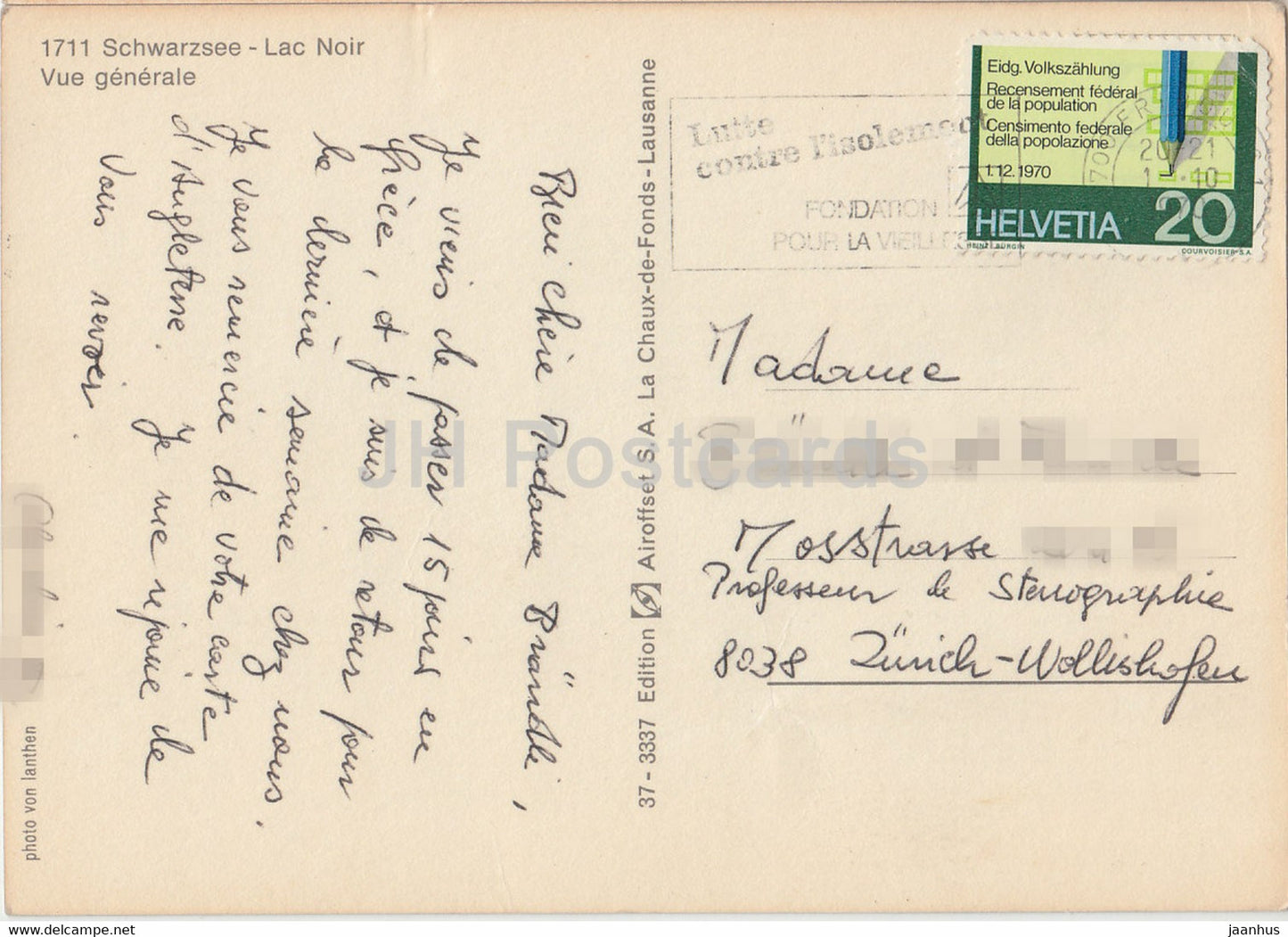 Schwarzsee - Lac Noir - Vue Générale - 1711 - 1970 - Suisse - d'occasion