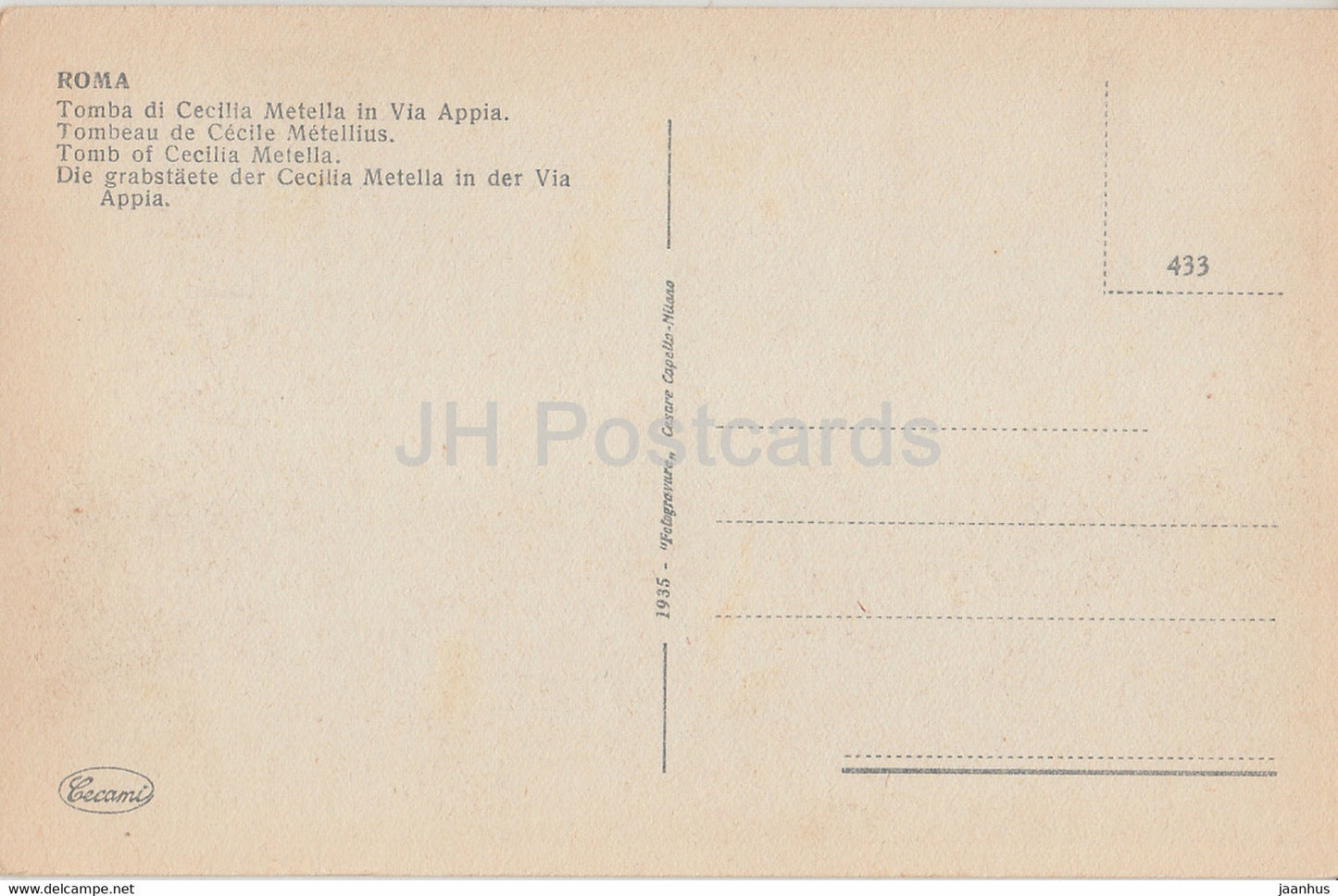 Roma - Rome - Tomb of Cecilia Metella - horse carriage - old postcard - Italy - unused