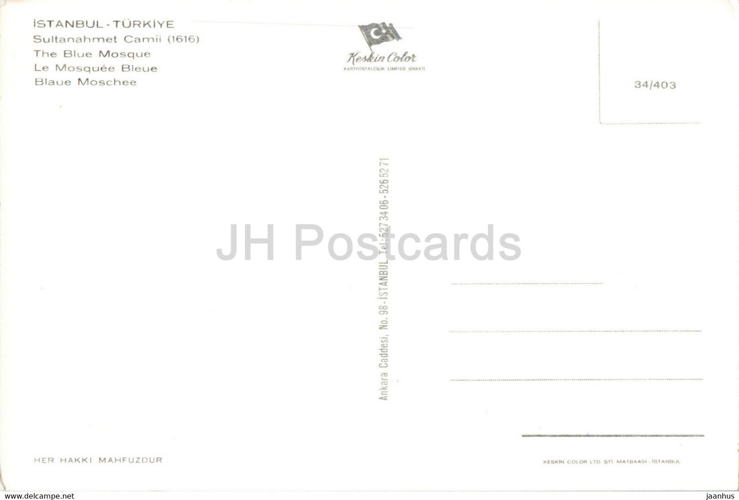 Istanbul – Die Blaue Moschee – Keskin Color – 34/403 – Türkei – unbenutzt