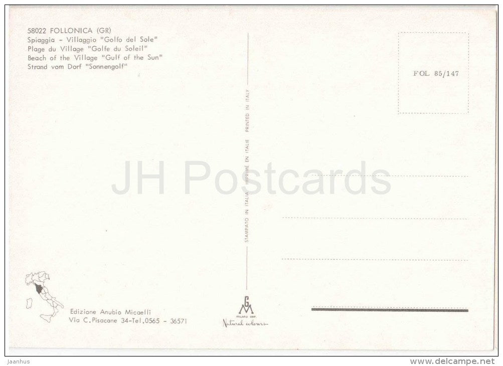 Spiaggia , Golfo del Sole - beach - Follonica - Grosseto - Toscana - 58022 - FOL 85/147 - Italia - Italy - unused - JH Postcards