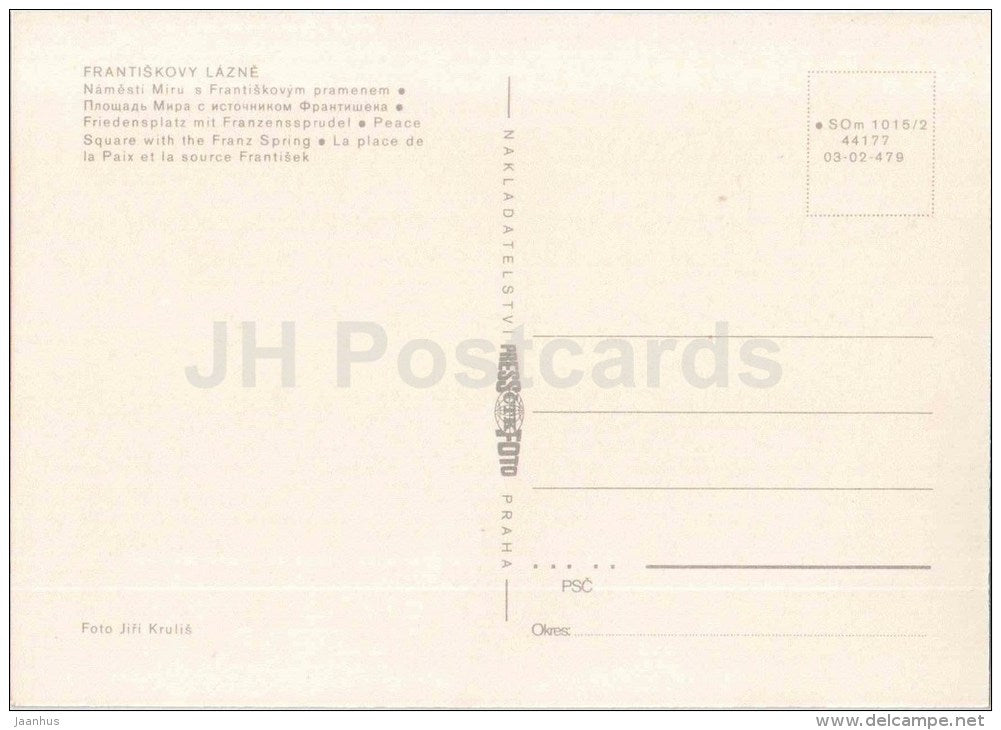 Frantiskovy Lazne - spa - Square with the Franz Spring - Czechoslovakia - Czech - unused - JH Postcards