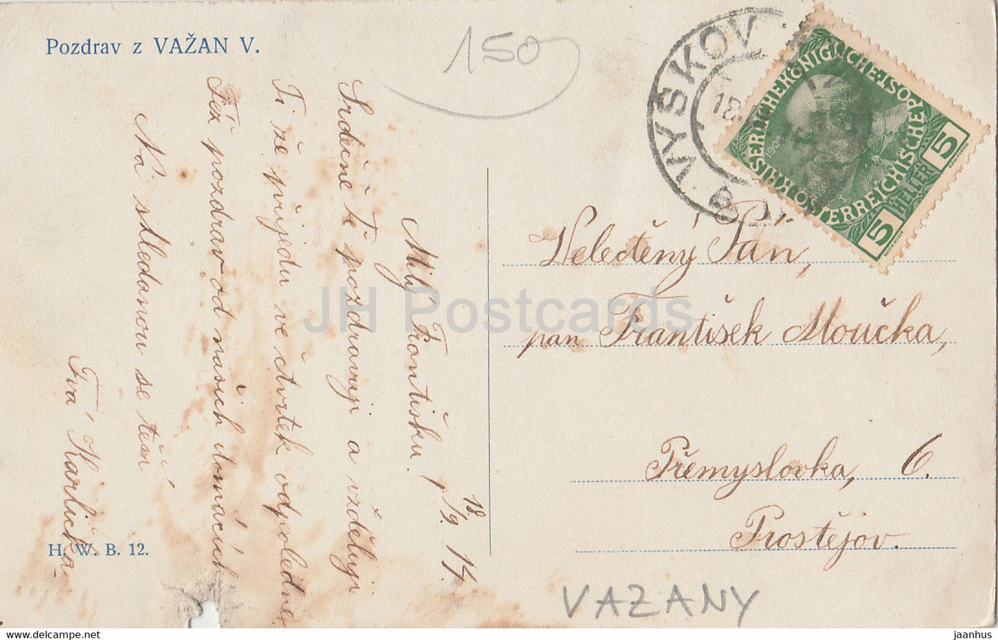 Pozdrav z Vazan V - Kaple sv Rozarky - old postcard - 1914 - Czech Republic - used