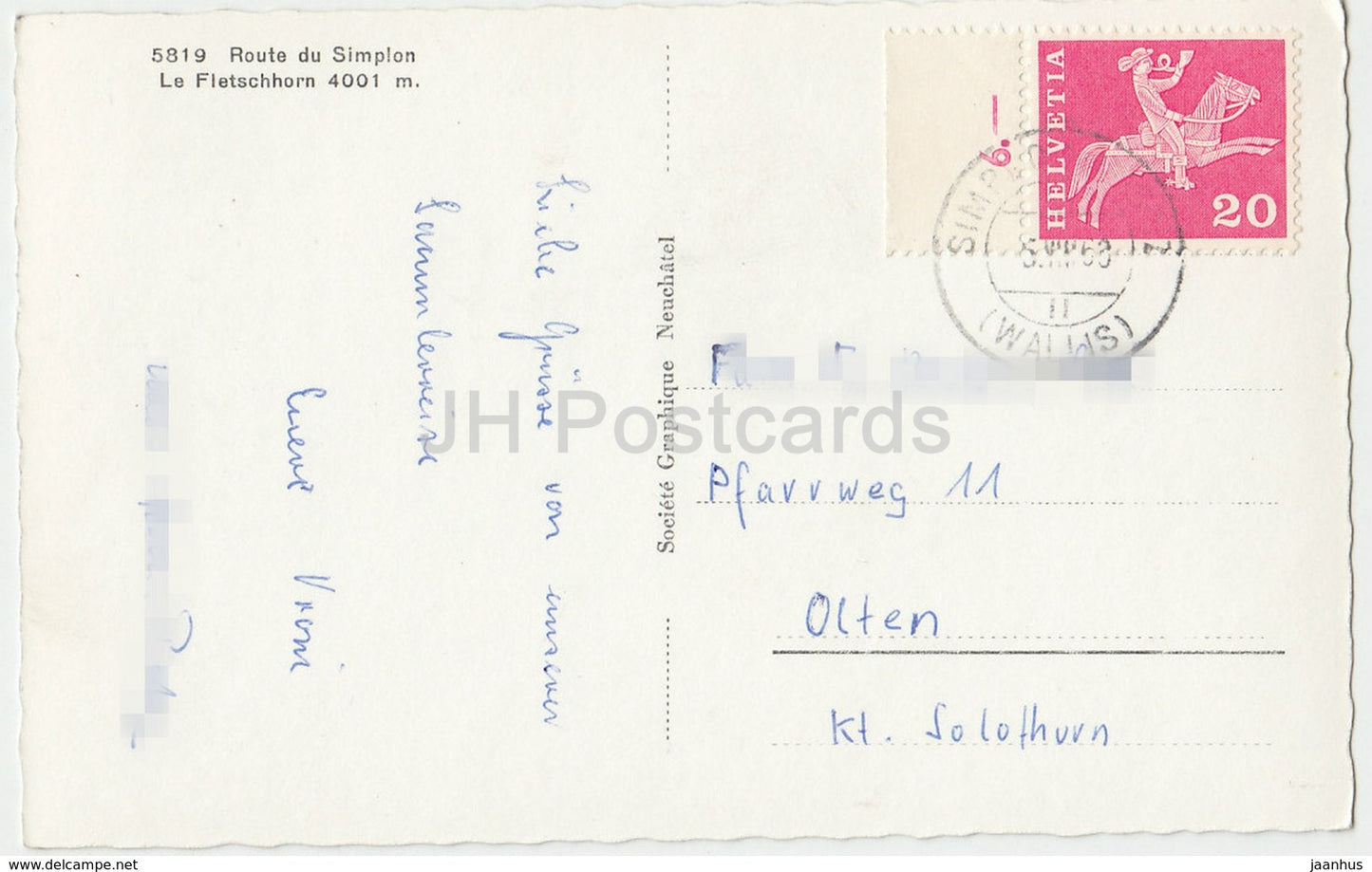 Route du Simplon - Le Fletschhorn 4001 m - car - 5919 - Switzerland - 1968 - used
