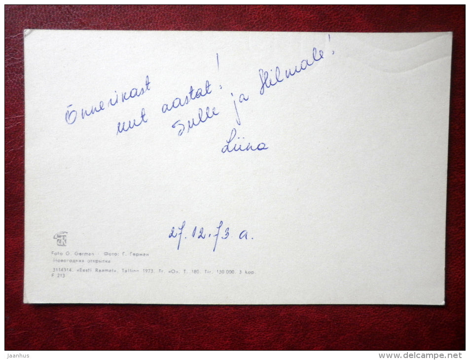 New Year Greeting card - winter river - 1973 - Estonia USSR - used - JH Postcards