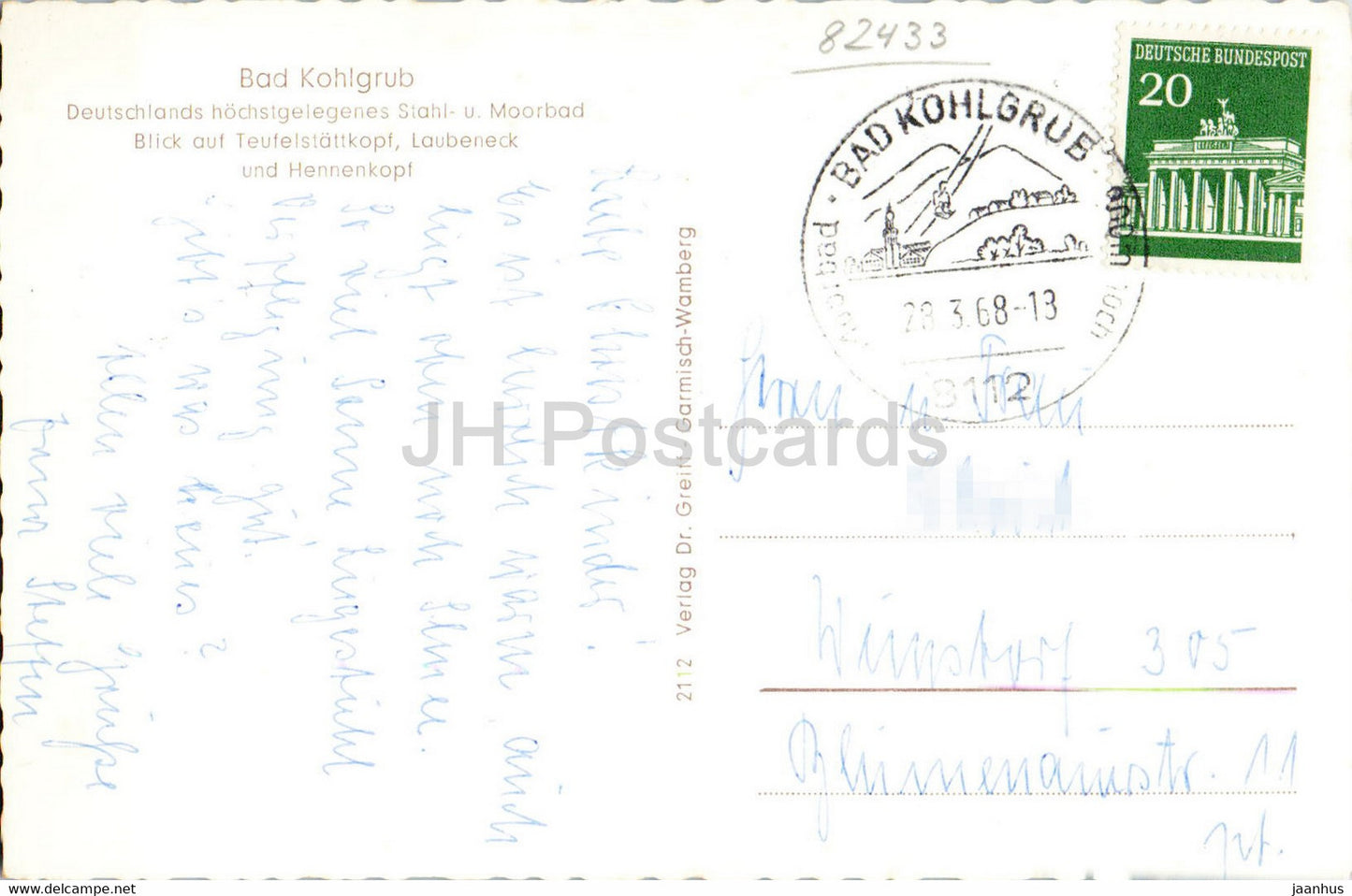 Bad Kohlgrub - Teufelstattkopf - Laubeneck - Hennenkopf - old postcard - 1968 - Germany - used