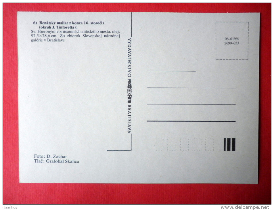 painting by unknown venetian painter - St. Hieronymus in Ancient Ruins , 16th century - italian art - unused - JH Postcards