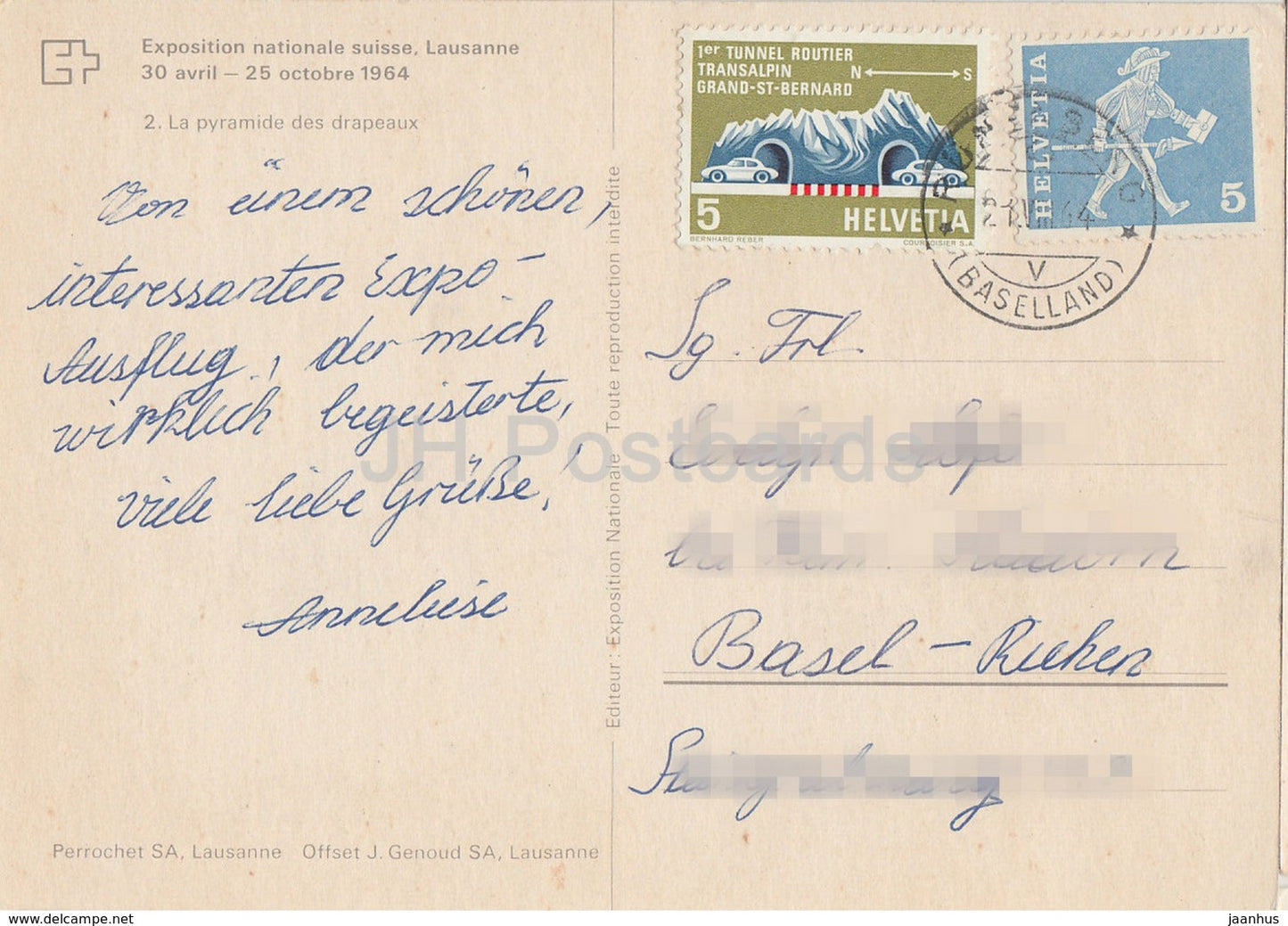 Lausanne - Exposition Nationale Suisse - La Pyramide des drapeaux - 1964 - Suisse - occasion