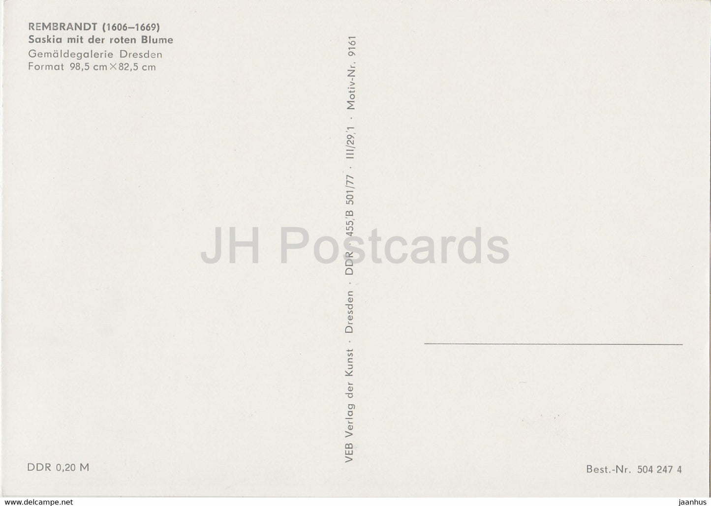 painting by Rembrandt - Saskia mit der roten Blume - 1 - Dutch art - Germany DDR - unused