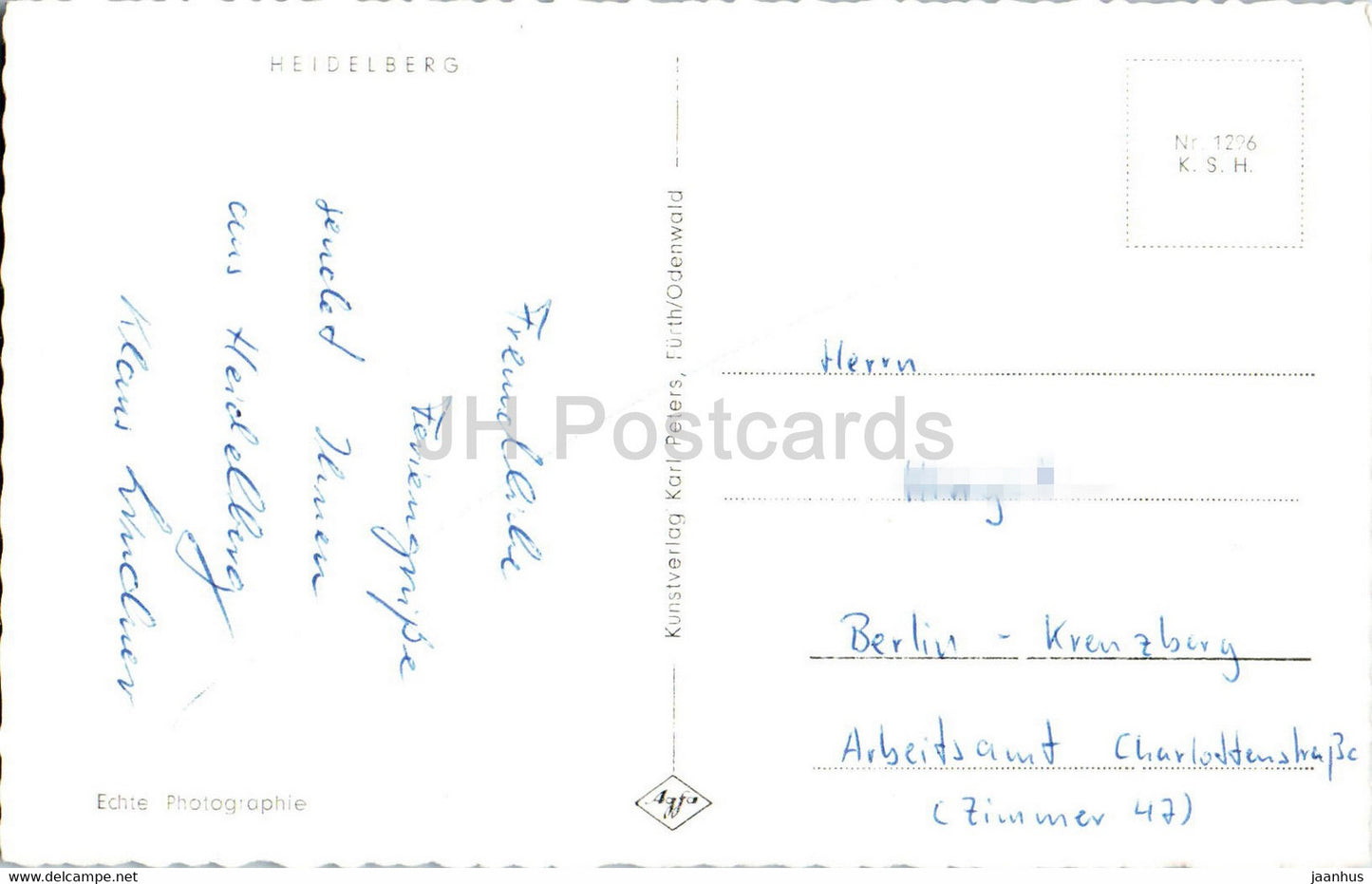 Heidelberg - bridge - 1296 - old postcard - Germany - used