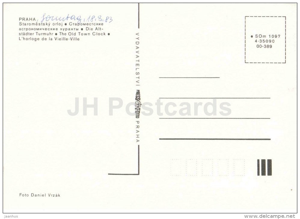 The Old Town Clock - Praha - Prague - Czechoslovakia - Czech - used 1983 - JH Postcards