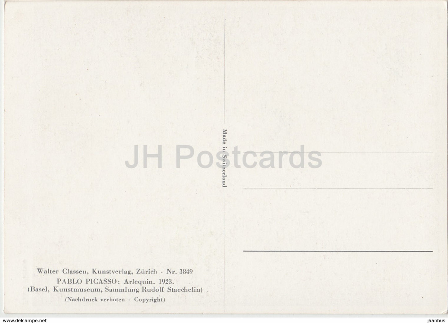 painting by Pablo Picasso - Arlequin - Spanish art - Switzerland - unused