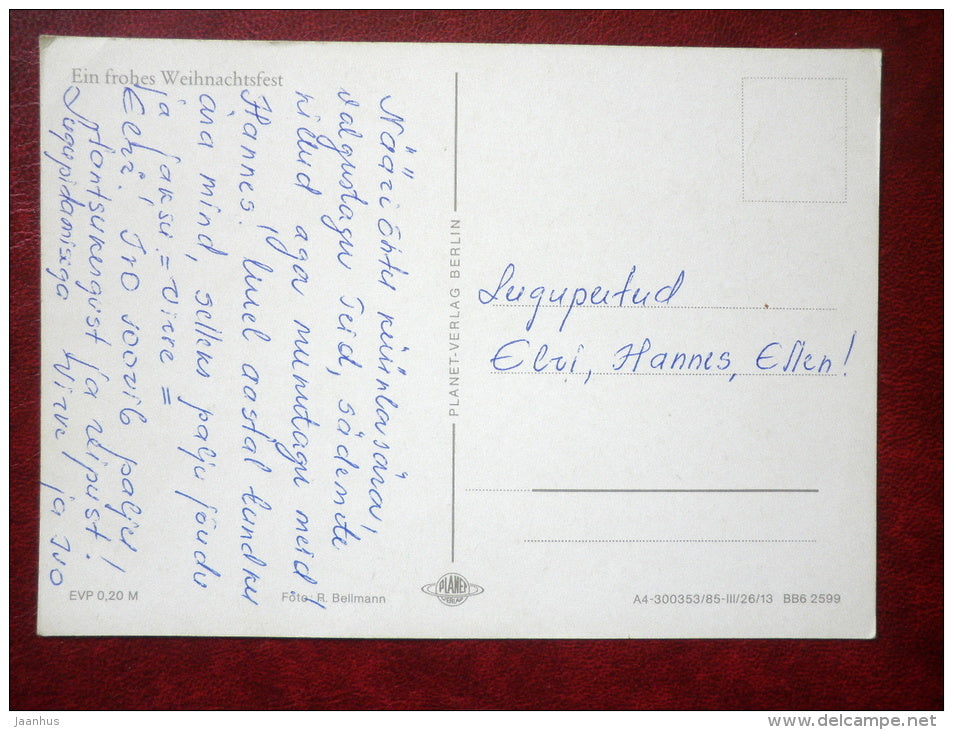 Christmas greeting card - candles - decorations - 1985 - Germany - used - JH Postcards