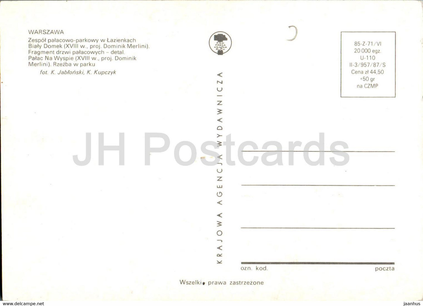 Warsaw - Warszawa - Lazienki - Bialy Domek - Palac Na Wyspie - palace - multiview - Poland - unused