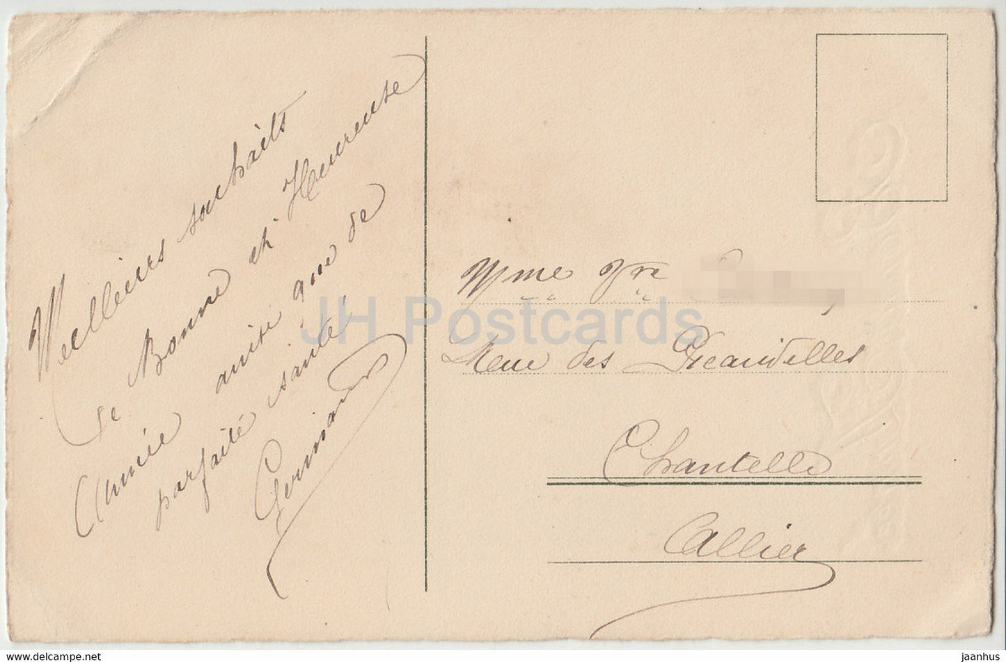 Birthday Greeting Card - Bonne annee - yellow flowers - illustration - old postcard - France - used