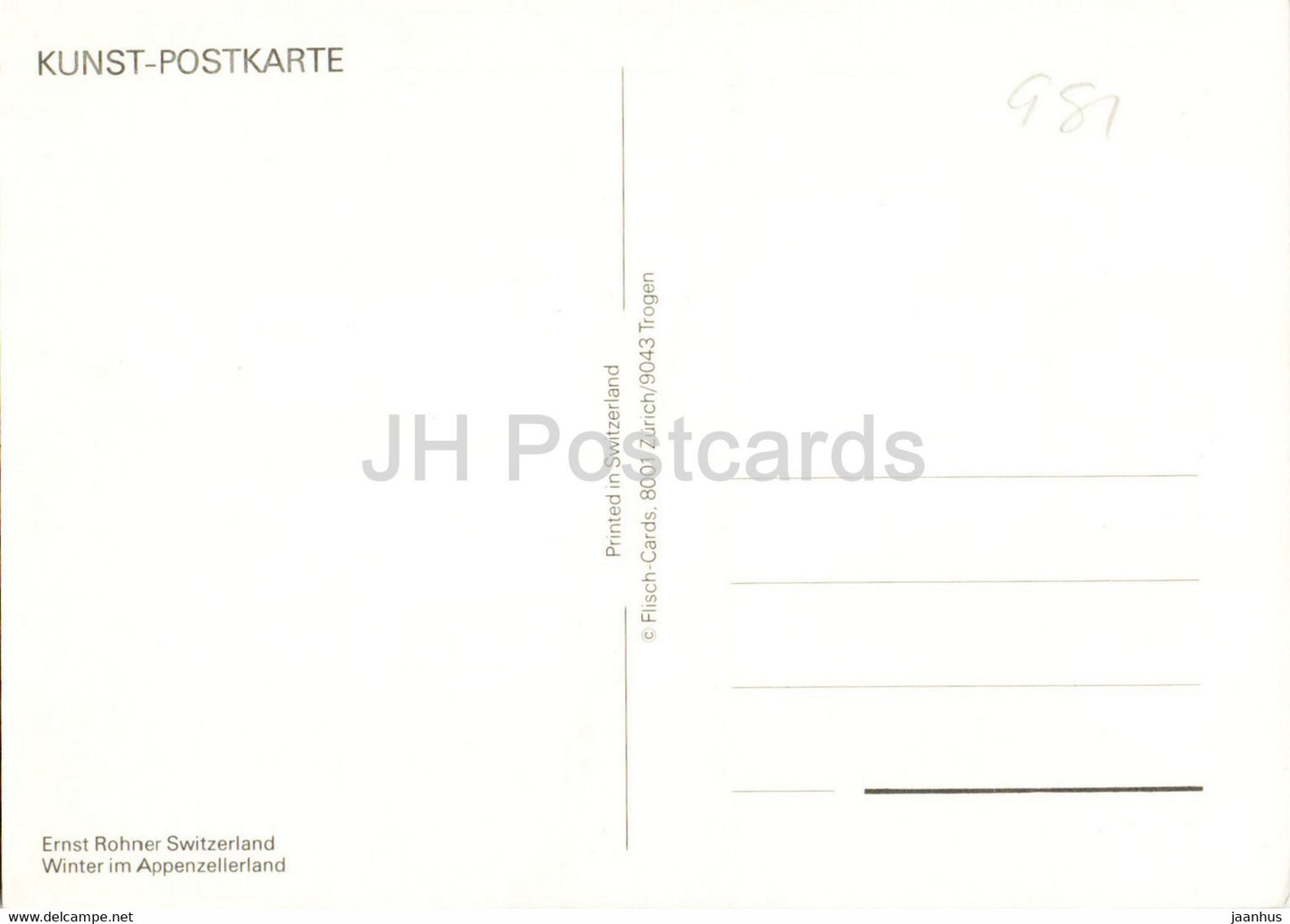 Winter im Appenzellerland by Ernst Rohner - illustration - animals - cow - Switzerland - unused