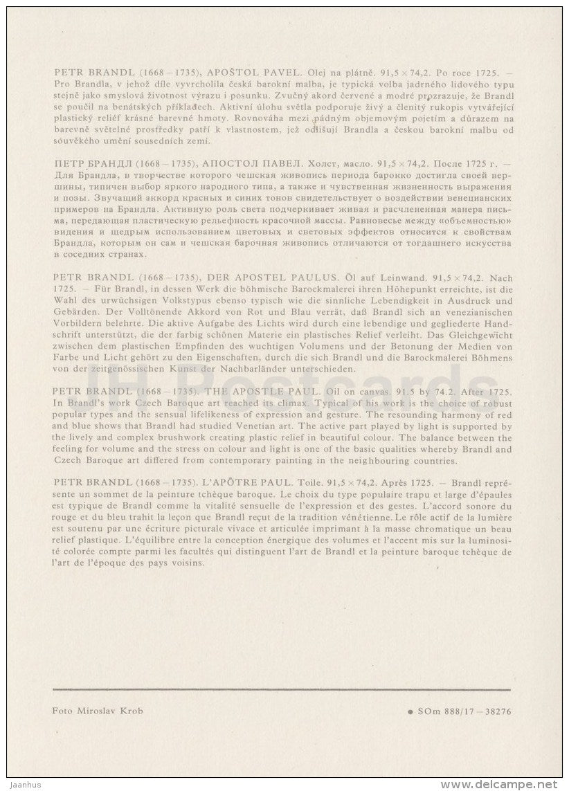 painting by Peter Brandl - The Apostle Paul - Czech art - large format card - Czech - unused - JH Postcards