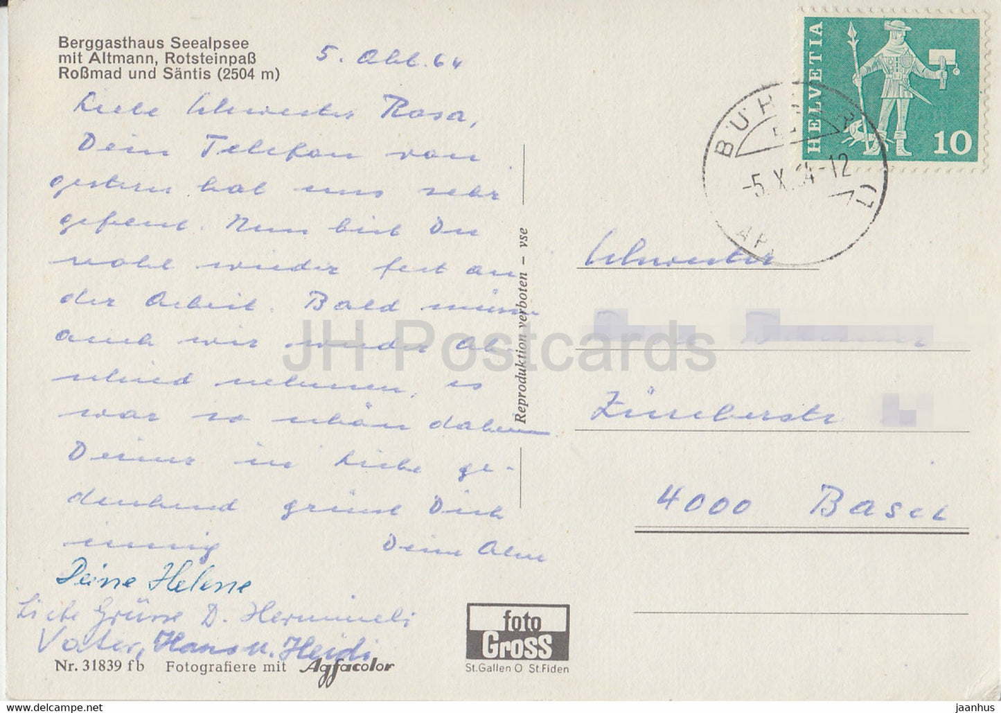 Berggasthaus Seealpsee mit Altmann - Rotsteinpass - Rossmad - Santis - 1964 - Switzerland - used