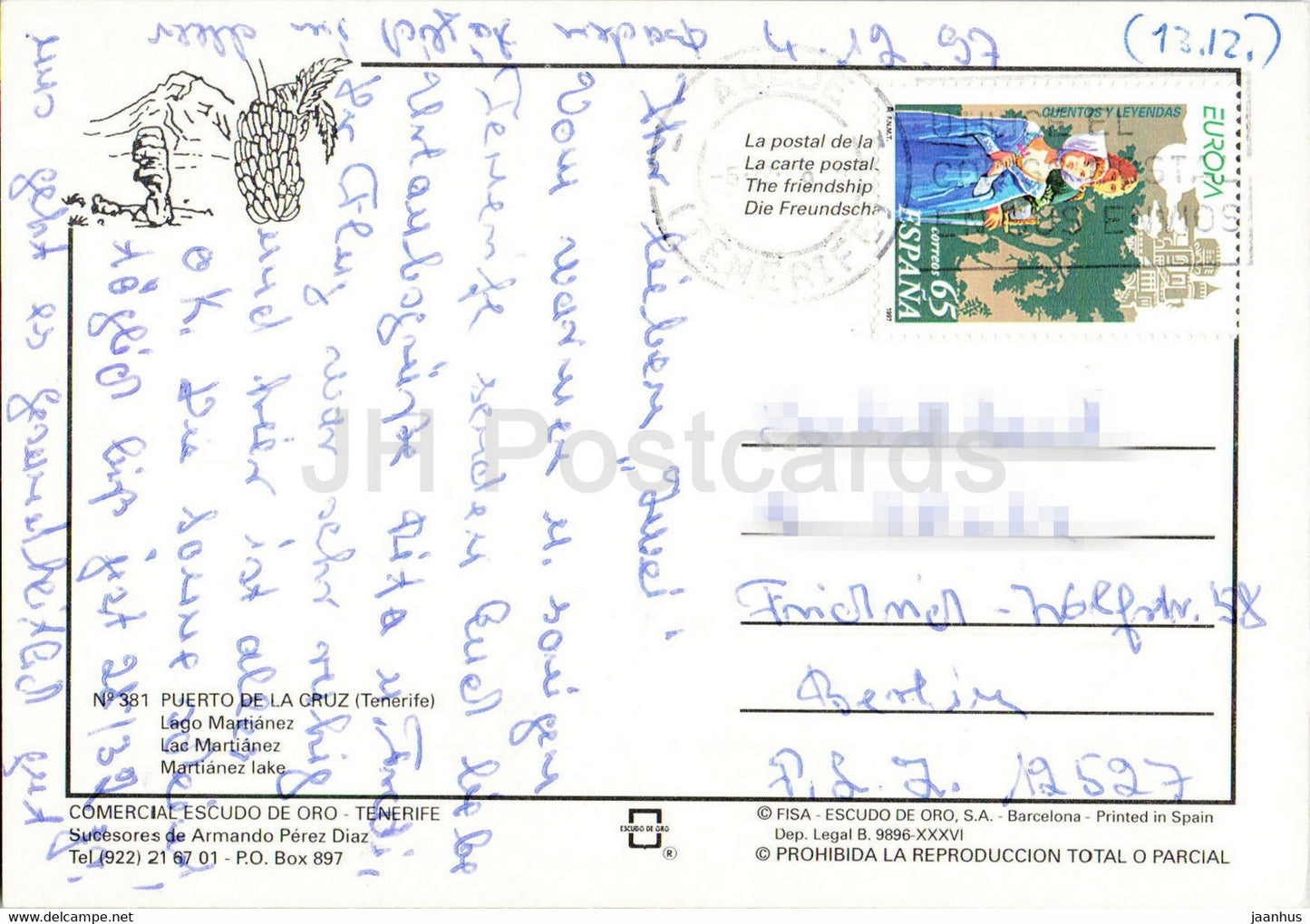 Puerto de la Cruz - Lago Martianez - lac - Tenerife - 1997 - Espagne - occasion