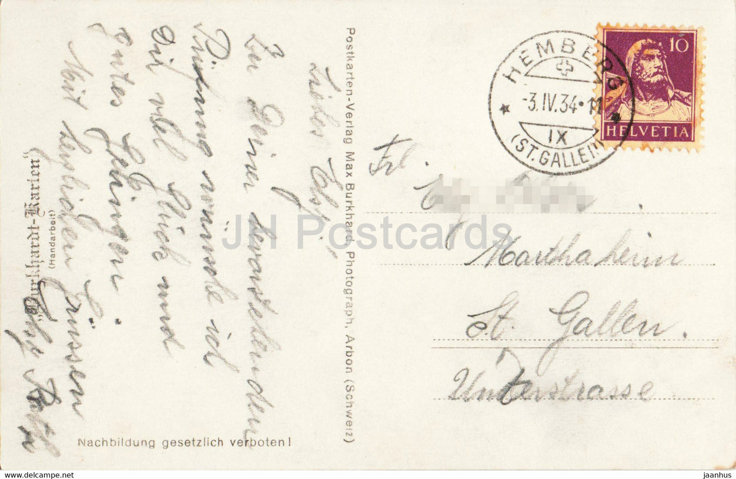Blick nach Hemberg - 4690 - 1934 - carte postale ancienne - Suisse - utilisé