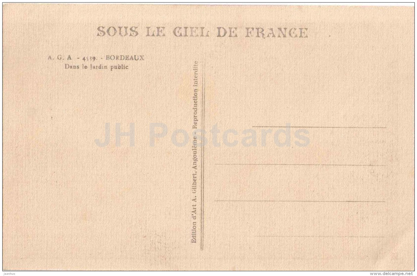 Dans le Jardin public - Bordeaux - swan - France - 4539 - Gilbert - old postcard - unused - JH Postcards