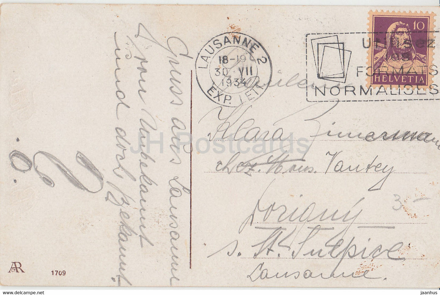 Birthday Greeting Card - Bonne Fete - girl - flowers - illustration - AR 1709 - old postcard - 1934 - France - used