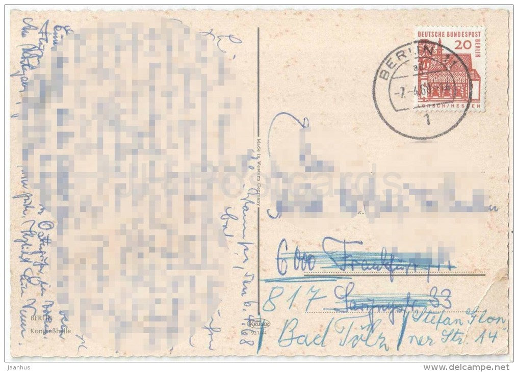 Berlin - Kongresshalle - Germany - 1968 gelaufen - JH Postcards