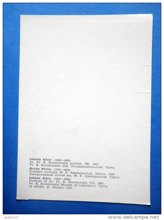 painting by J. Köler - Portrait of writer Dr. Fr. R. Kreutzwald , 1864 - estonian art - unused - JH Postcards