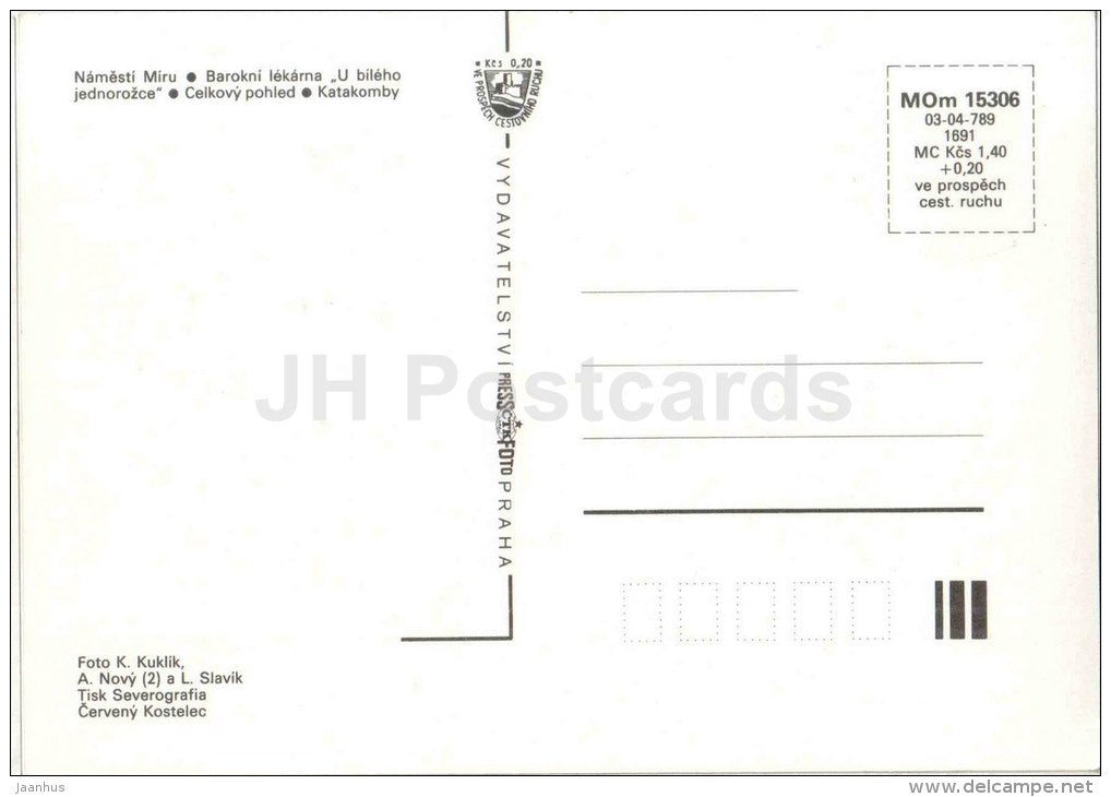 Klatovy - Peace square - pharmacy - town views - architecture - catacombs - Czechoslovakia - Czech - unused - JH Postcards