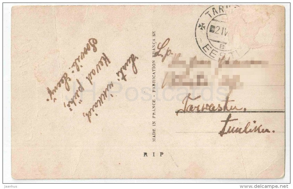 Easter Greeting Card - chicken - man and woman - eggs - RIP 2902 - circulated in Estonia 1920s - JH Postcards