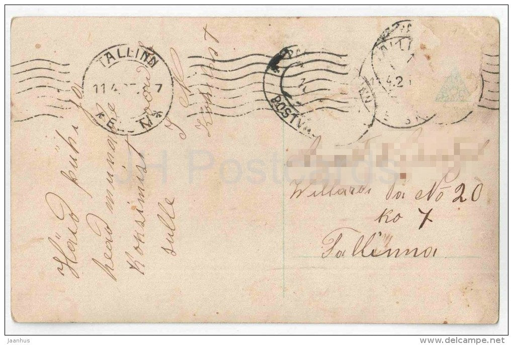 Easter Greeting Card - girl - sheep - eggs - Amag 63111/6 - circulated in Estonia 1920s - JH Postcards