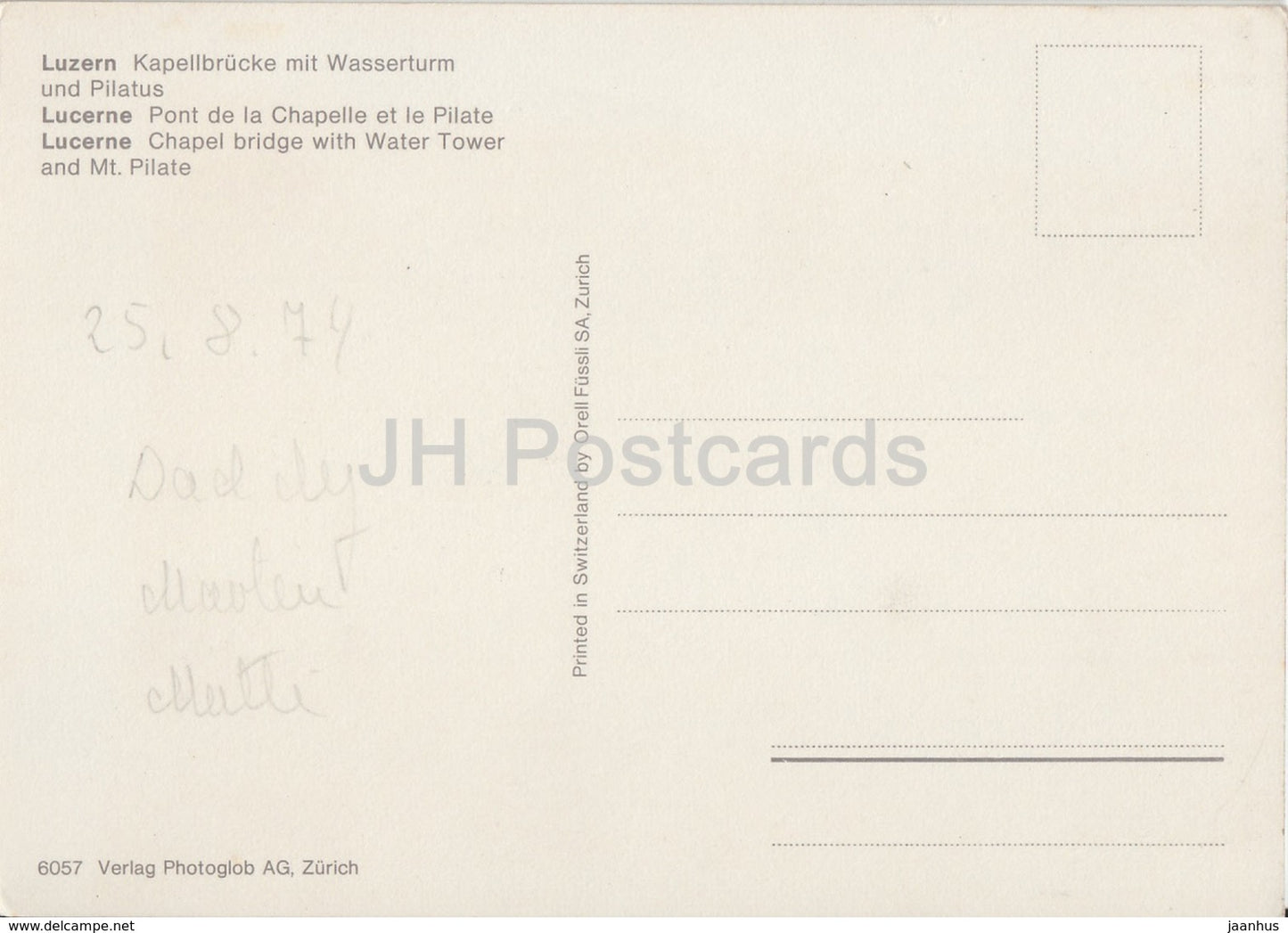 Lucerne - Luzern - Kapellbrucke mit Wasserturm und Pilatus - 1974 - Switzerland - used