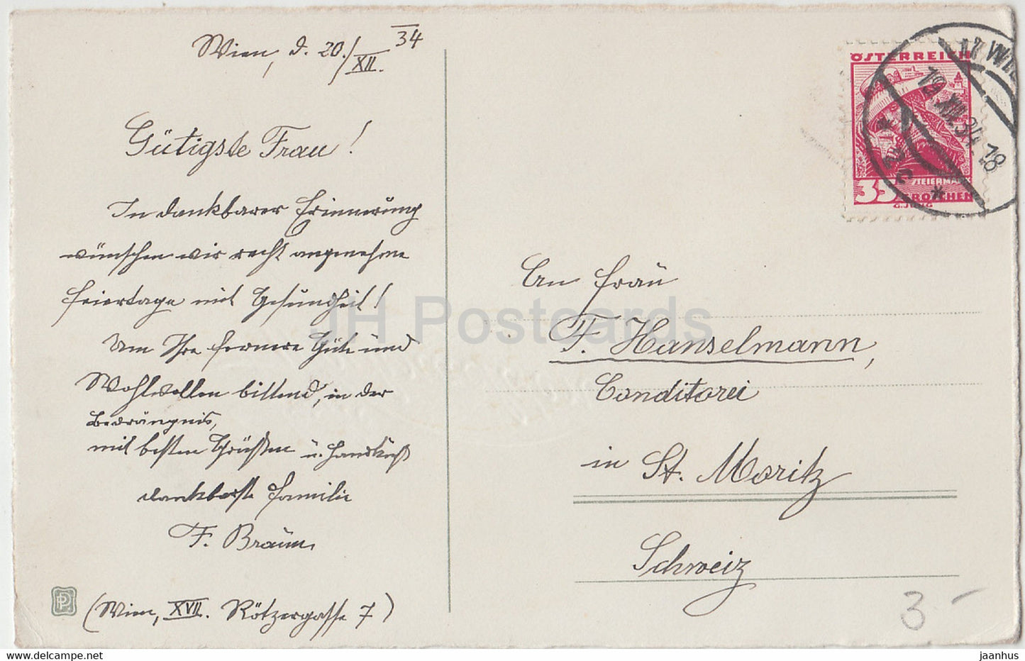 Carte de vœux de Noël - Frohe Weihnachten - fleurs - PP - carte postale ancienne - 1934 - Allemagne - utilisé