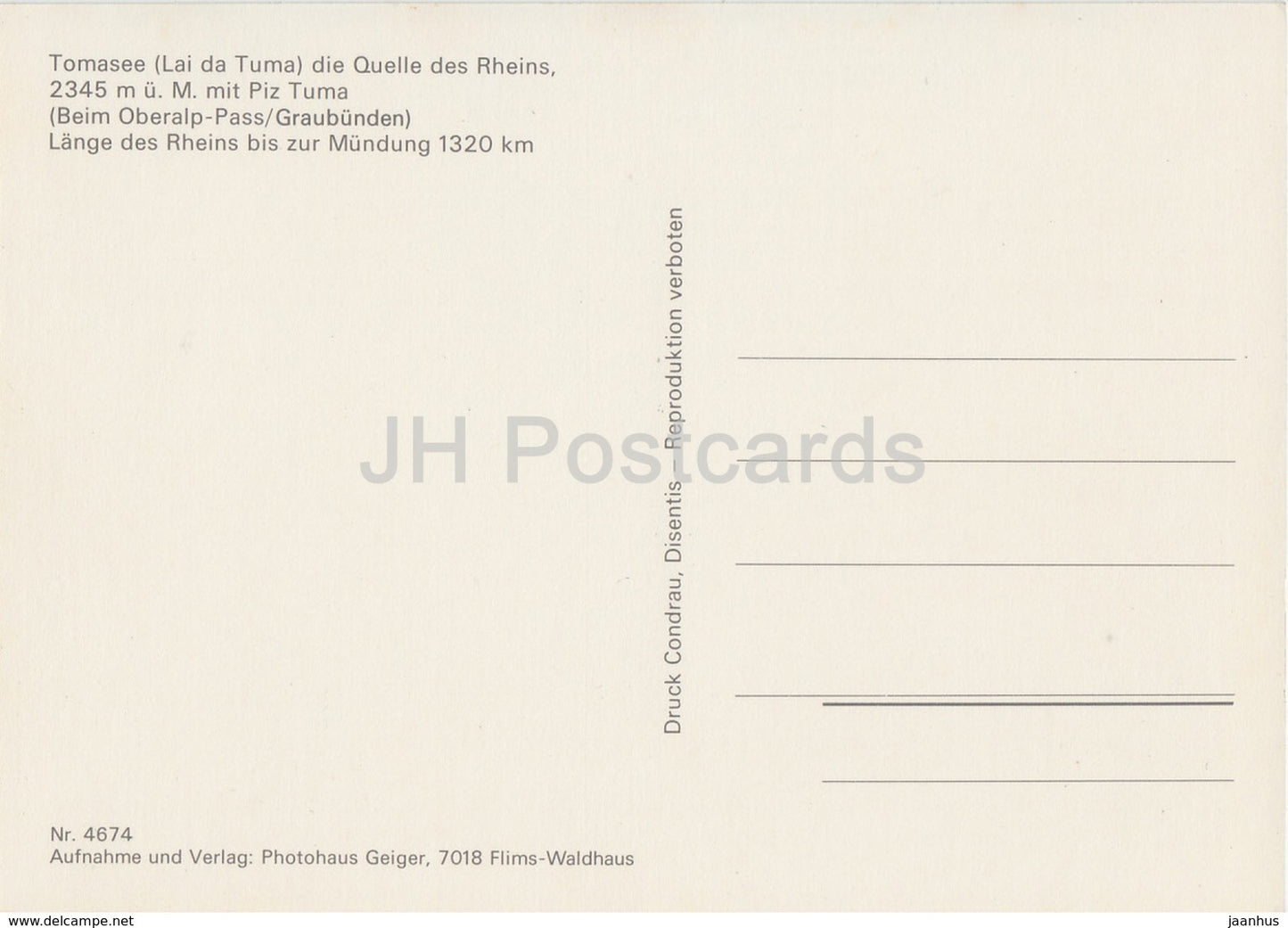 Tomasee - Lai da Tuma - die Quelle des Rheins - 4674 - Switzerland - unused